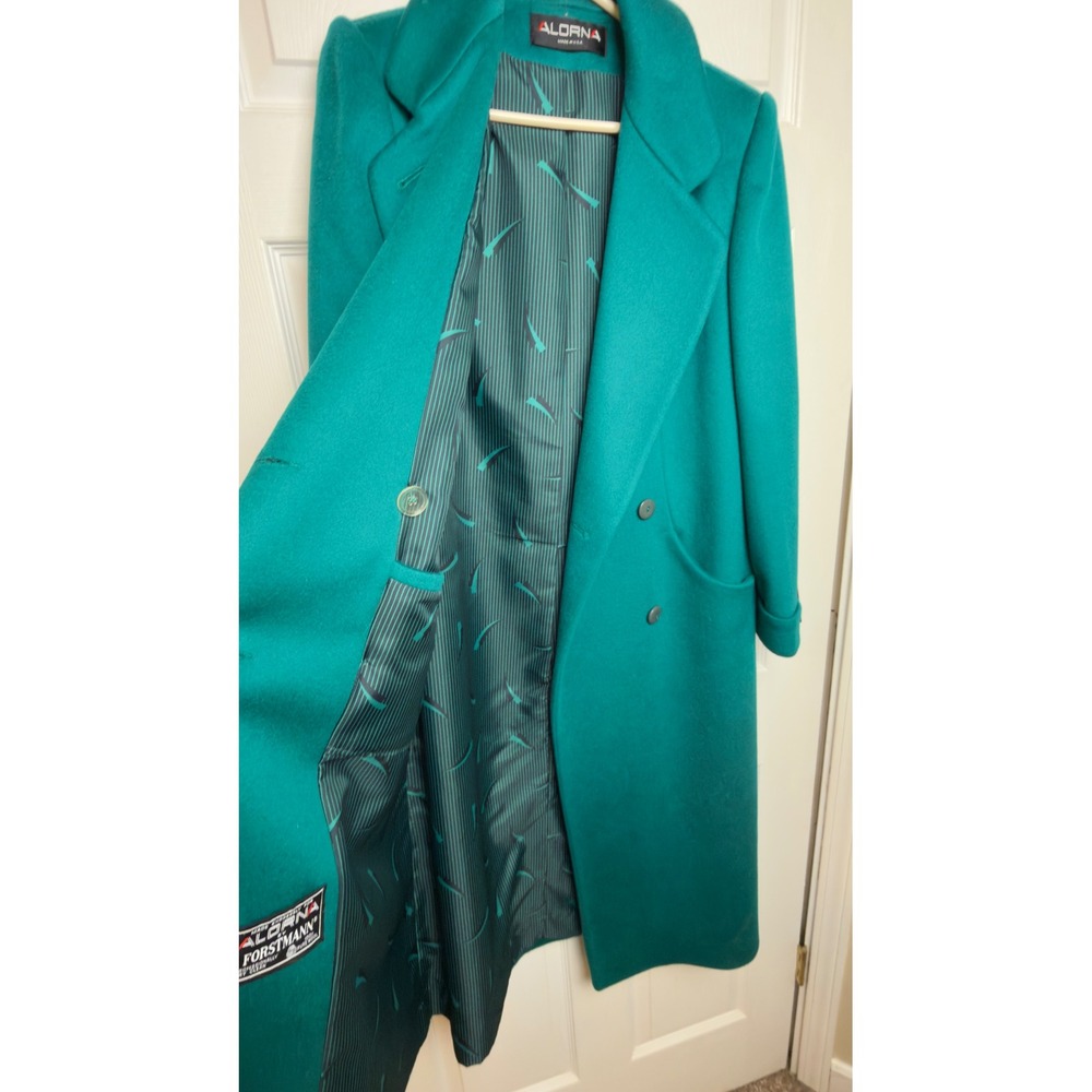 ALORNA Forstmann Wool Teal Long Trench Coat Women's Double Breasted Tailored - Picture 13 of 13